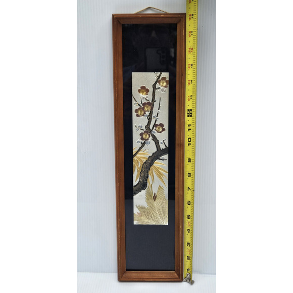 Art of Chokin Rectangle Framed Floral Silver Gold Japanese Art Cherry Blossoms - Picture 1 of 16